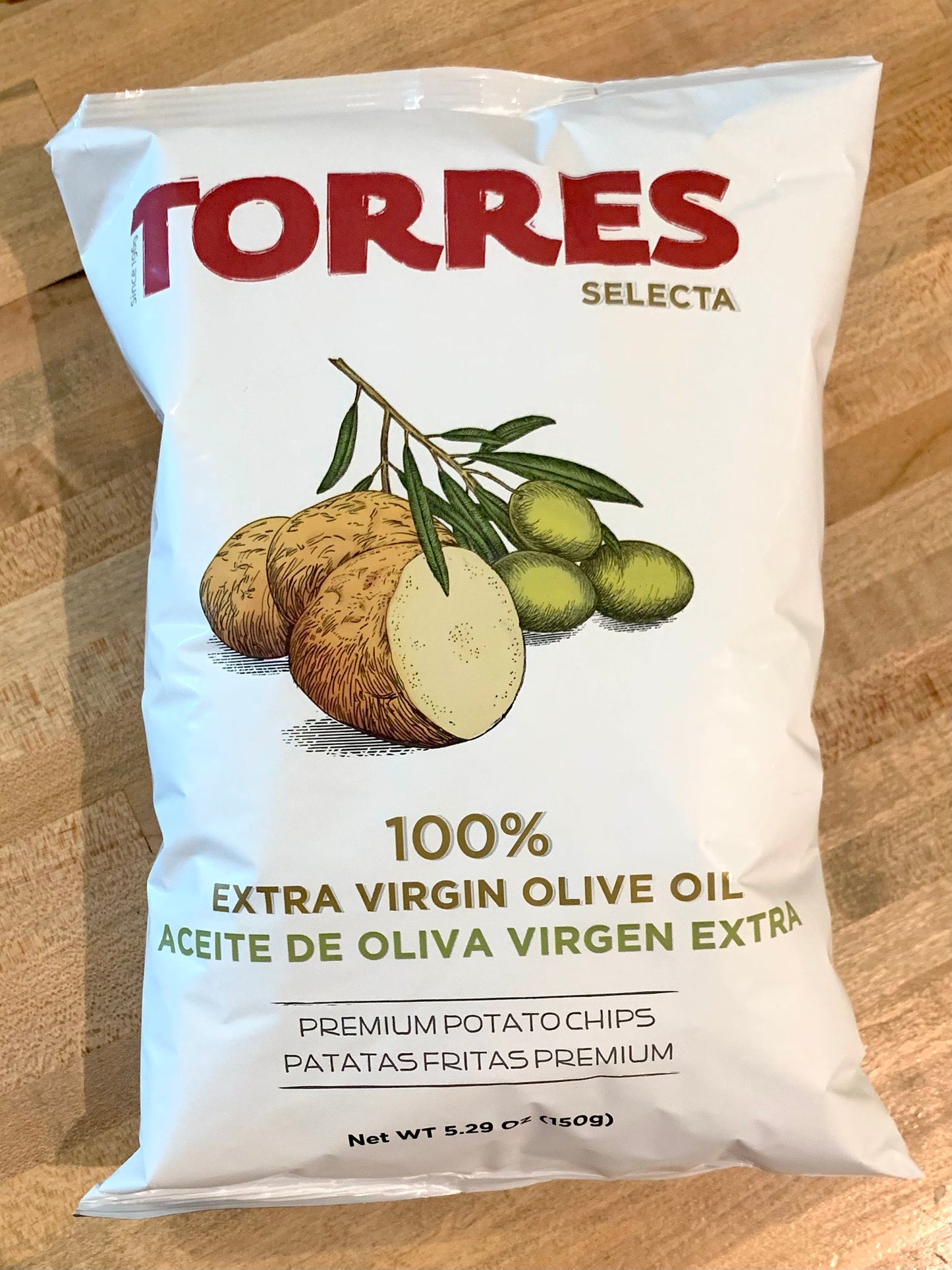Extra Virgin Olive Oil Potato Chips, Torres Selecta, Spain (150g Large Bag)