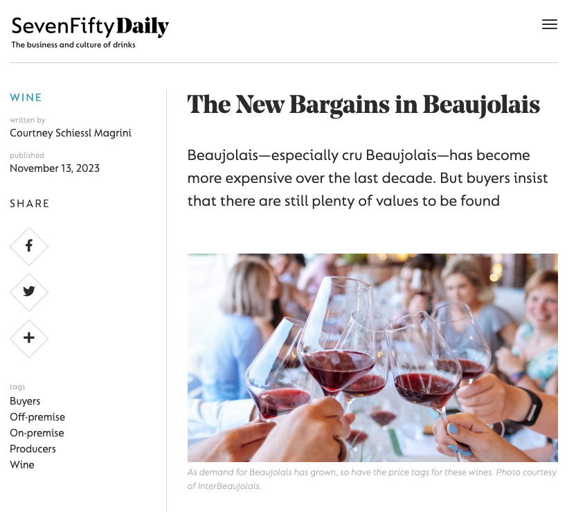 The New Bargains in Beaujolais - Cara featured in Seven-Fifty Daily