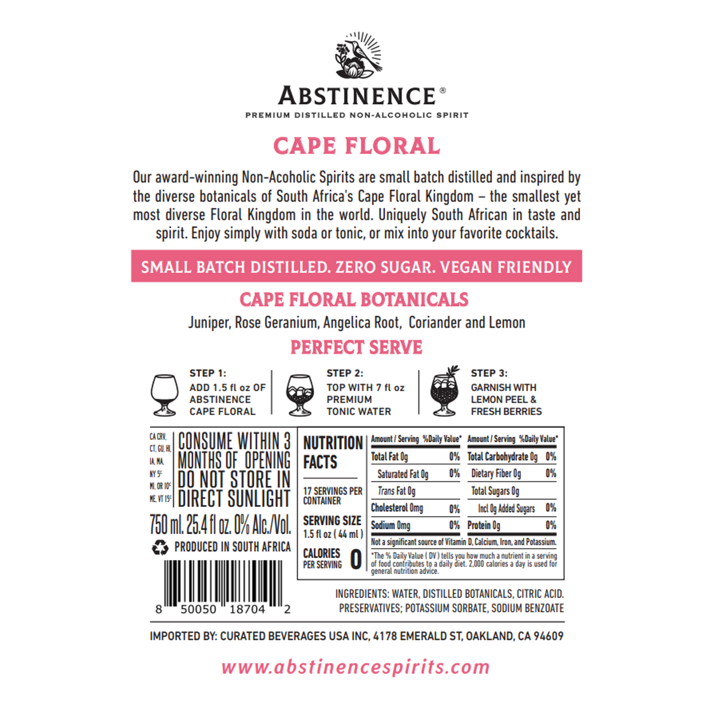 Abstinence Spirits 'Cape Floral' Non-Alcoholic Spirit, South Africa
